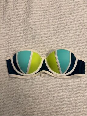 PINK Victoria's Secret Teal, Lime & Navy Colorblock Strapless Bikini Top